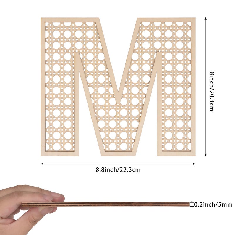 She Love Wooden Rattan Letters 8 inch Wood Letters M for Wall Decor Crafts Boho Nursery Decor for Baby Shower Wedding Bedroom Name Signs Large Rustic Letter Home Decoration - Image 2
